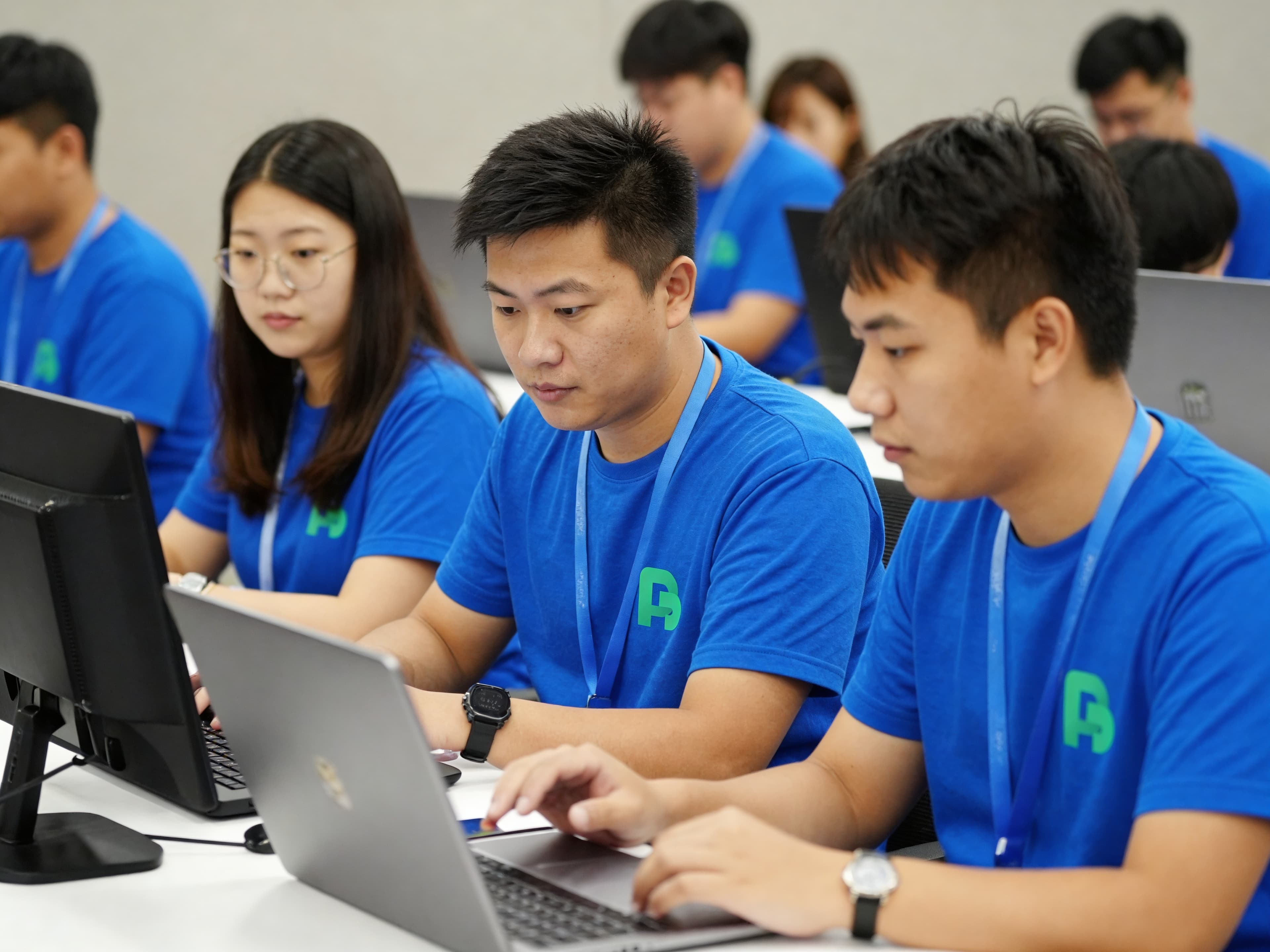 Engineering team working together